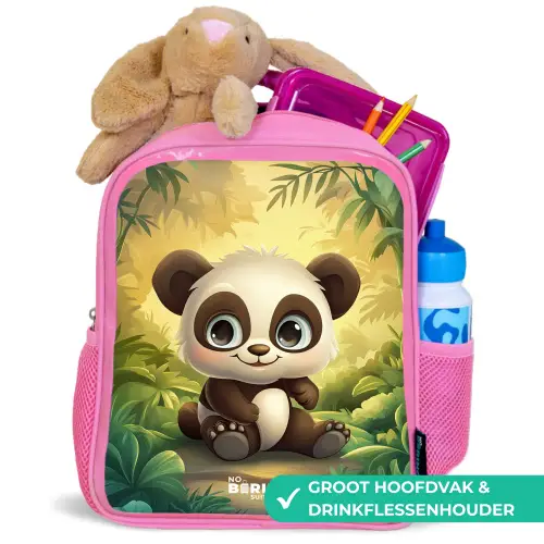 Panda - Bamboebos - Groen Kinderrugzak - Roze middel -inhoud_NL