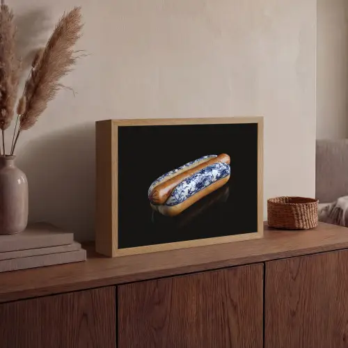 Hotdog - Porselein - Delfts blauw - Eten Light Box met batterij (Wandlamp) middel -sfeer2