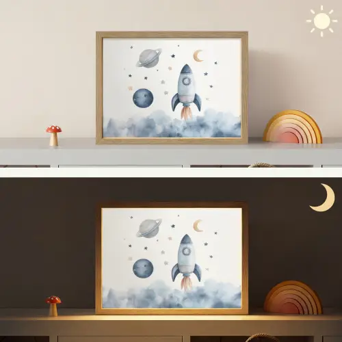 Waterverf - Planeten - Sterren - Raket Light Box met batterij (Wandlamp kind) middel -sfeer3_kind