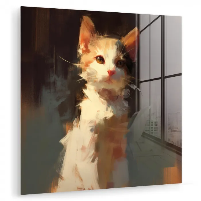 Kat - Geschilderd - Artistiek - Wit plexiglas 5mm klein -zzzproduct_nieuw
