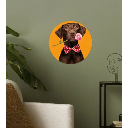 Hond - Oranje - Roos - Valentijn Wandcirkel behangsticker klein -sfeer2