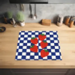 Geblokt - Blauw - Aardbeien Inductie beschermer vinyl 3mm middel -sfeer5