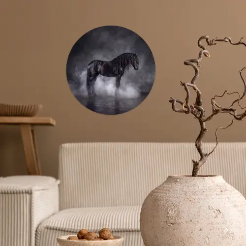 Paard - Magisch - Zwart Wandcirkel behangsticker klein -sfeer1