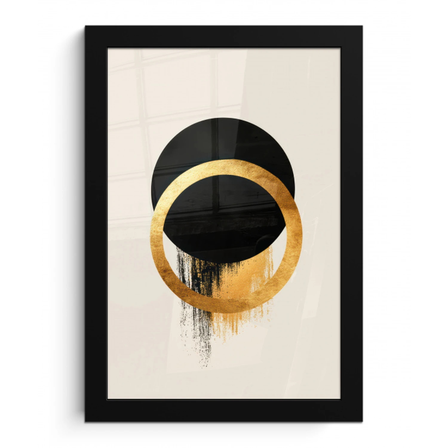 Abstract ontwerp - Zwarte cirkel - Verfvlekken fotolijst zwart zonder passe partout klein -3d