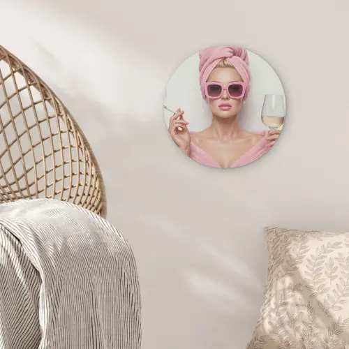 Vrouw - Roze - Wijn - Zonnebril Akoestische PET Vilt - Rond klein -sfeer4