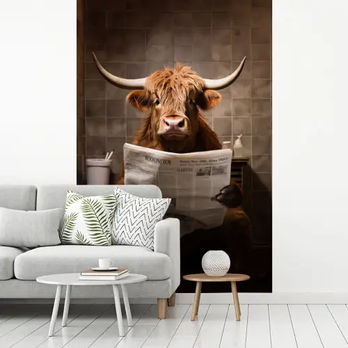 Schotse hooglander - Krant - Toilet fotobehang vinyl groot -woonkamer