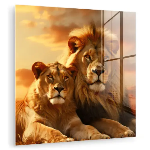 Leeuwen - Zonsondergang - Afrika - Savanne - Dieren plexiglas 5mm klein -zzzproduct_nieuw