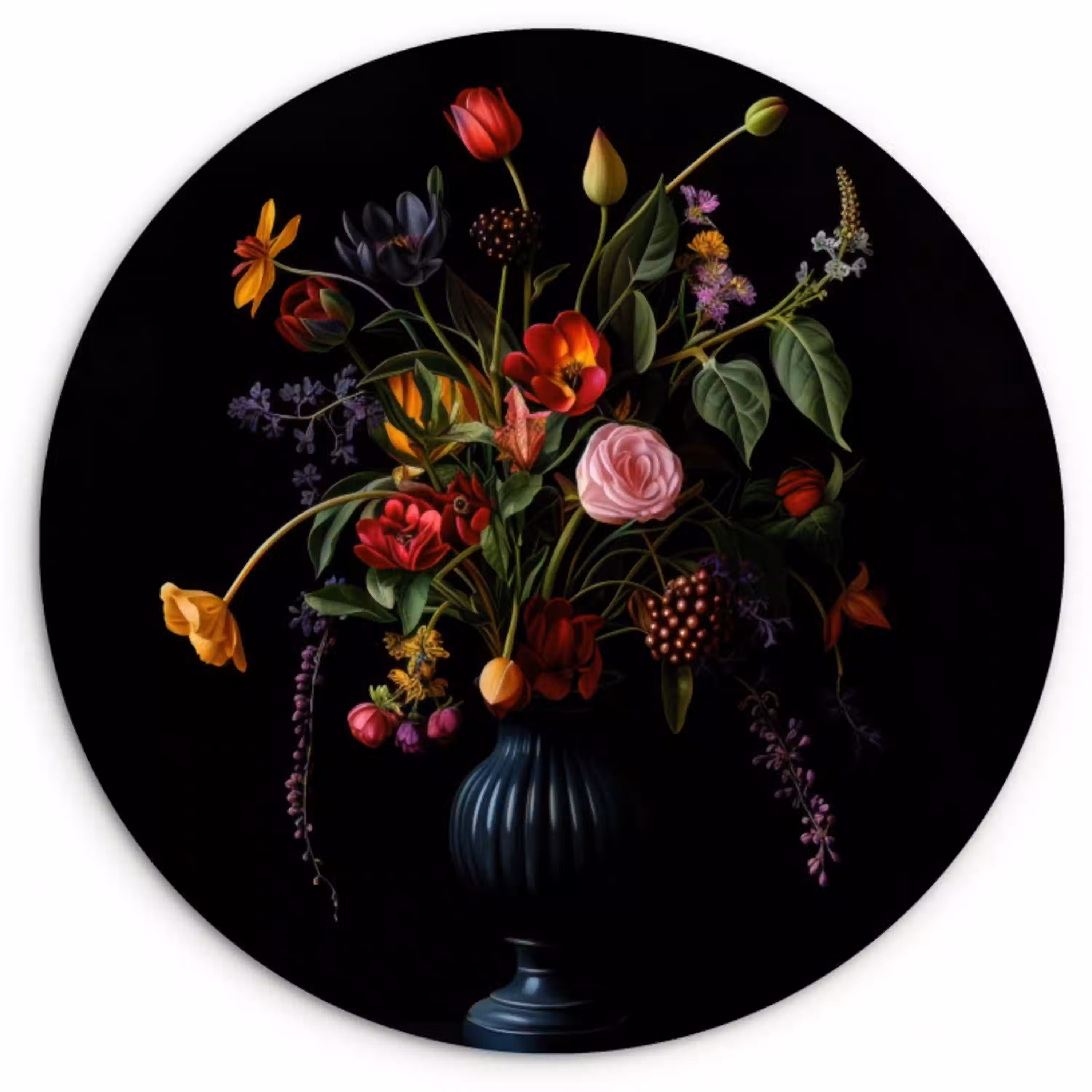Bloemen - Bessen - Klassiek Wandcirkel kunststof plaat 5mm dik klein -3d