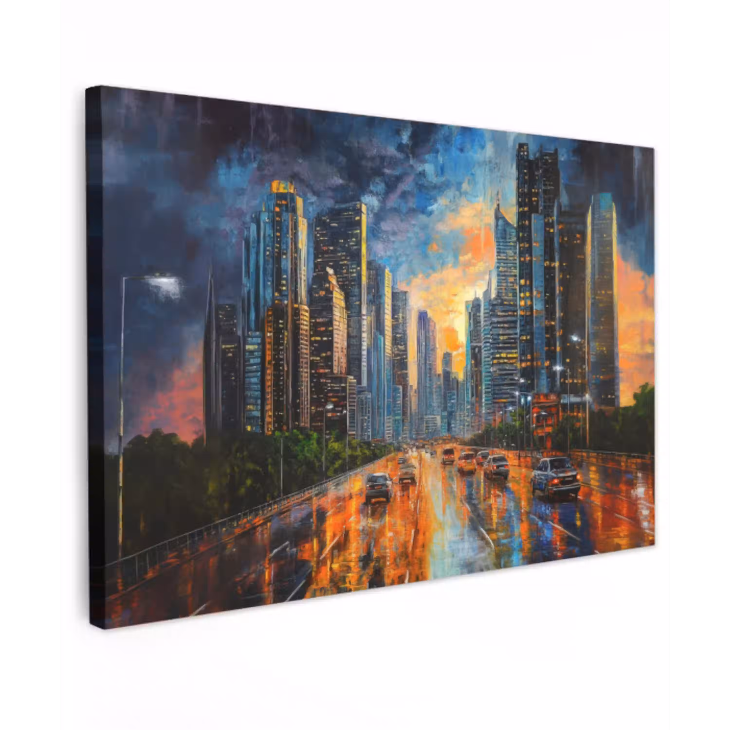 Auto - Skyline - Zon - Blauw Tuinposter op houten frame 2 cm dik klein -3d