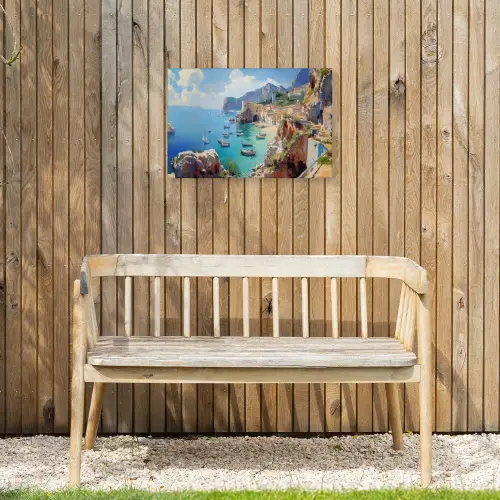 Kustdorp - Schilderij - Rotsen - Boten Tuinposter op houten frame 2 cm dik klein -sfeer4