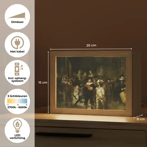 De Nachtwacht - Kunst - Oude meesters - Rembrandt Light Box met kabel (Tafellamp) klein -USP_NL