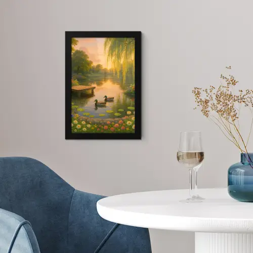 Eenden - Vijver - Bloemen fotolijst zwart zonder passe partout klein -sfeer4