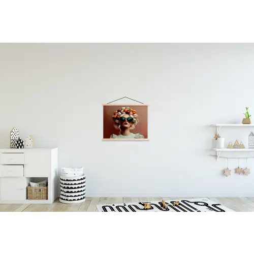 Vrouw - Macarons - Bril textielposter latten blank klein -kinderkamer