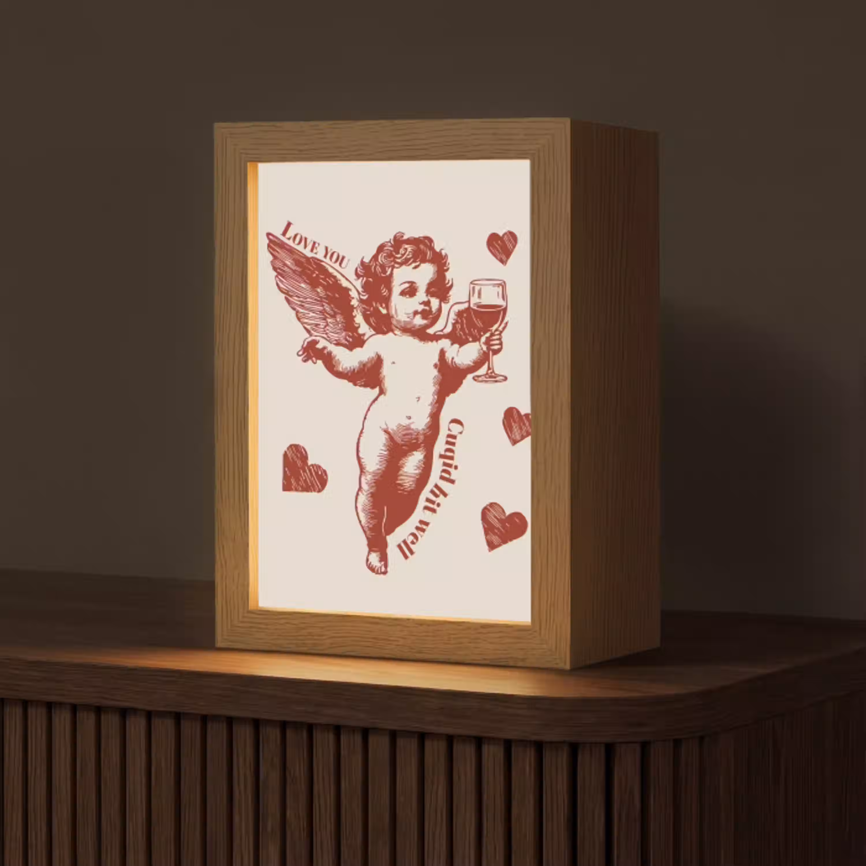 Cupido - Hartjes - Rood - Klassiek Light Box met kabel (Tafellamp) klein -z3d_website