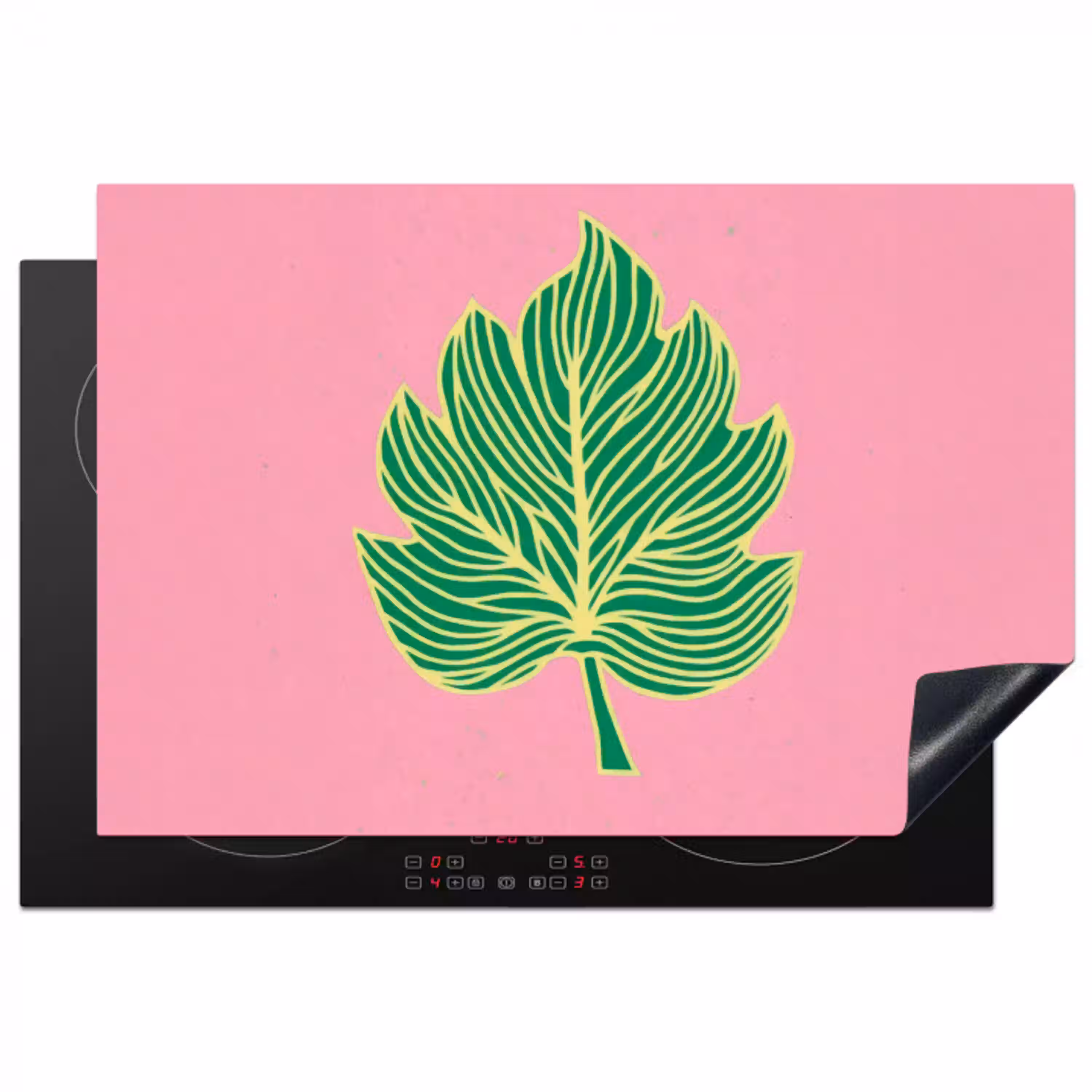 Blad - Groen - Illustratie - Minimalistisch Inductie beschermer vinyl 3mm klein -3d