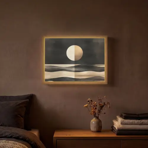 Maan - Cirkel - Goud Light Box met batterij (Wandlamp) middel -sfeer4