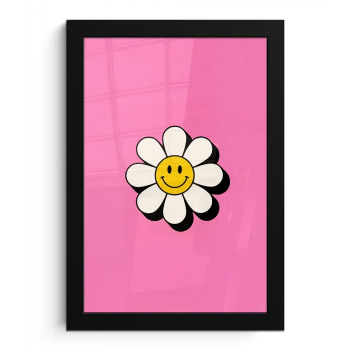 Smiley - Bloem - Roze fotolijst zwart zonder passe partout klein -3d
