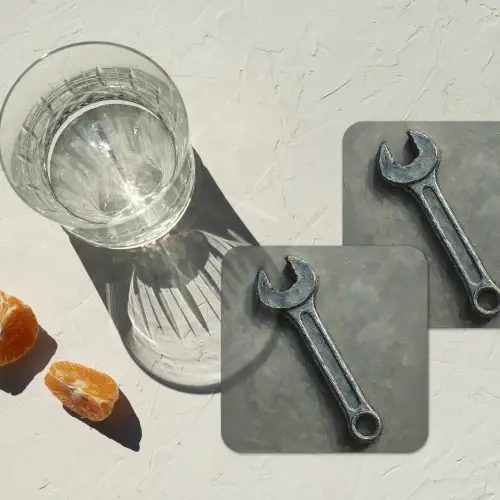 Steeksleutel - Schilderij - Gereedschap - Verf onderzetter kurk middel -sfeer4