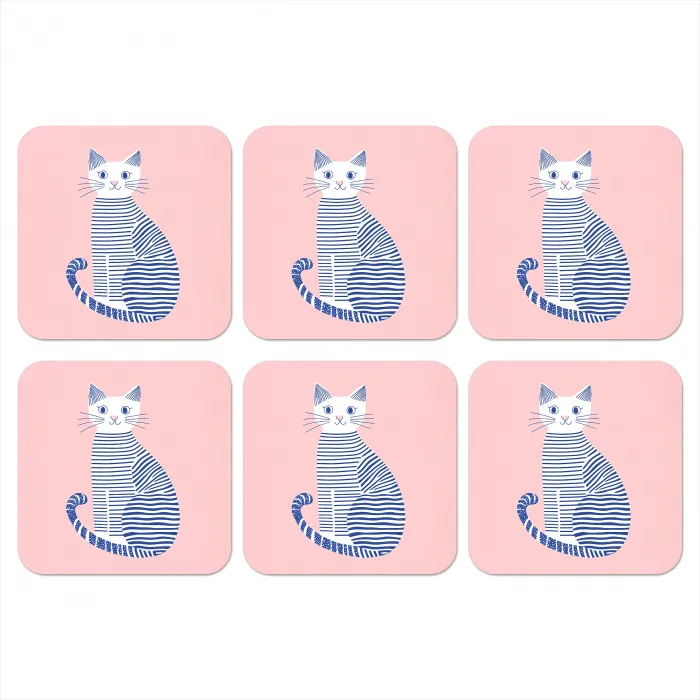 Kat - Illustratie - Minimalistisch - Roze onderzetter kurk middel -3d