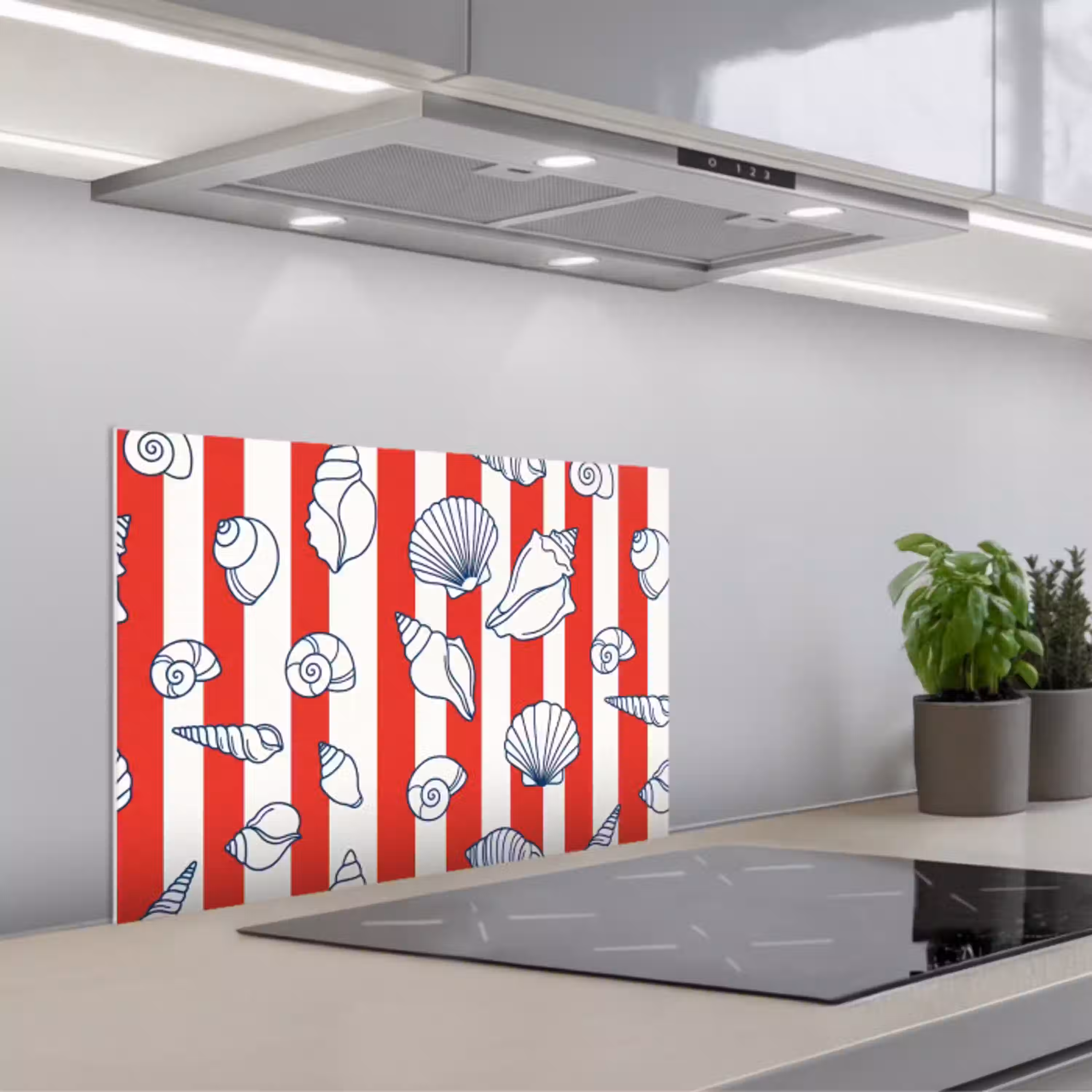 Schelp - Zeedieren - Zomer - Illustratie - Rood - Blauw keuken achterwand spatscherm klein -3d_schuin
