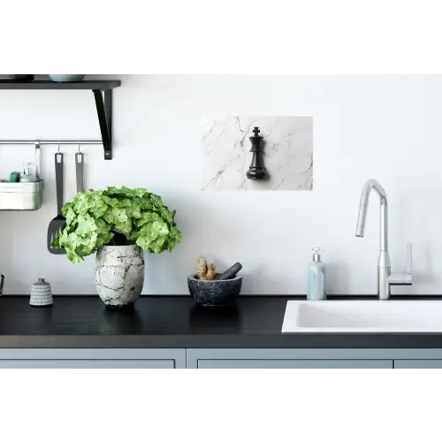 Schaakstuk - Koning - Zwart - Marmer Muursticker klein -keuken