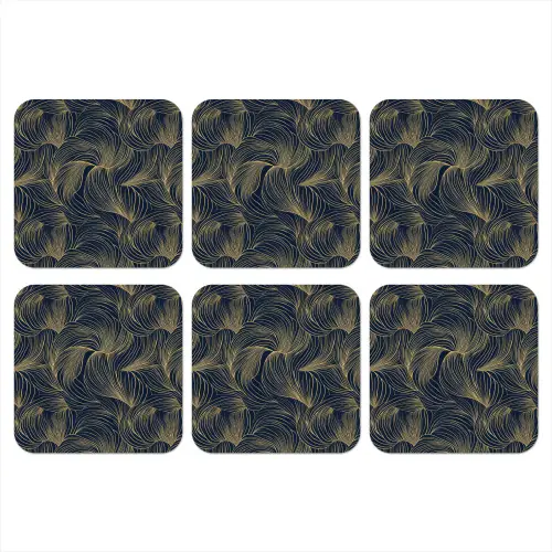 Abstract - Lijnen - Blauw - Goud onderzetter kurk middel 366 -3d