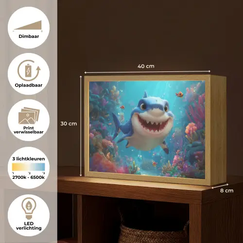 Haai - Onderwaterwereld - Oceaan Light Box met batterij (Wandlamp kind) middel -USP_websiteoverzichtNL