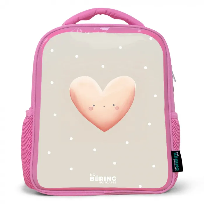 Roze hart omringd door beige stippen Kinderrugzak - Roze middel -3d
