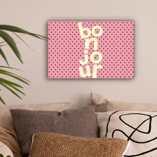 Bonjour - Stippen - Roze- Geel canvas 2cm klein -sfeer1