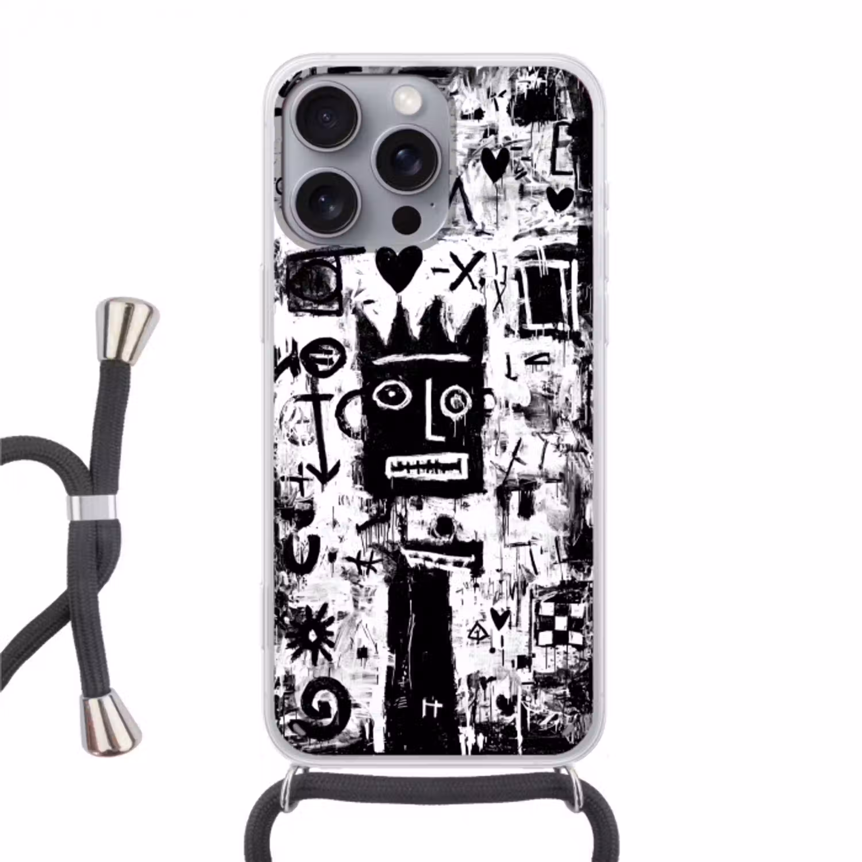 Vormen - Gezocht - Zwart - Abstract Hoesje iPhone 16 Pro Max met koord klein -3d