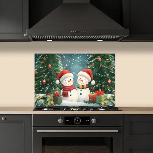 Sneeuwpop - Kerstsneeuw - Groen - Rood keuken achterwand spatscherm klein -sfeer1