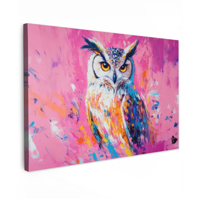 Uil - Roze - Blauw - Verf - Abstract canvas 2cm klein -z3d