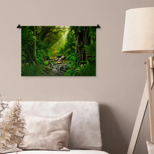 Jungle - Water - Bladeren - Zon - Natuur Wandkleed katoen klein -sfeer4