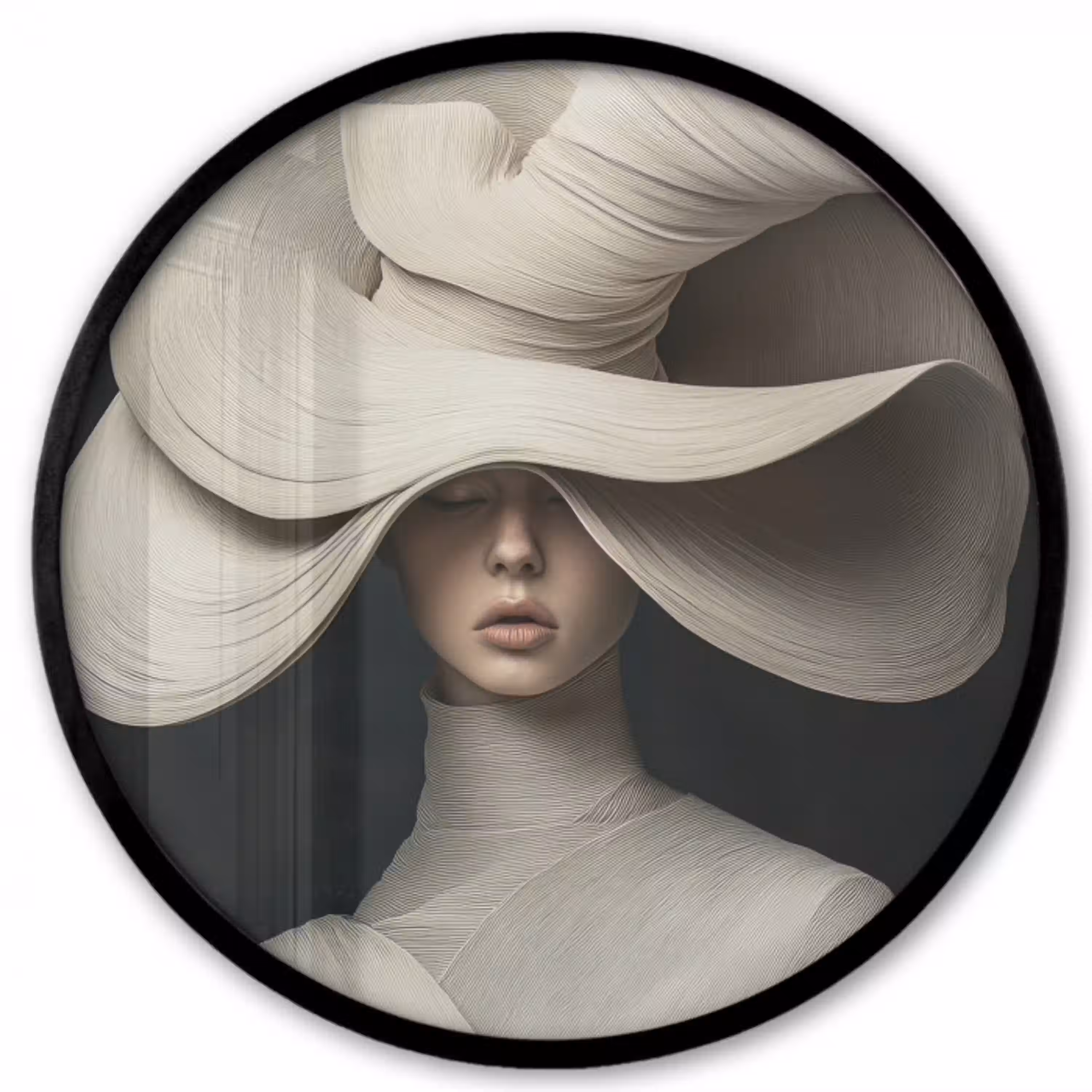 Modern - Vrouw - Hoed Fotolijst rond zonder passe partout klein -3d