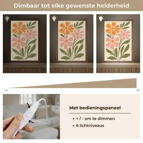 Minimalistisch - Bloemen - Bladeren - Roze Light Box met kabel (Tafellamp) klein -USP_dimbaarNL