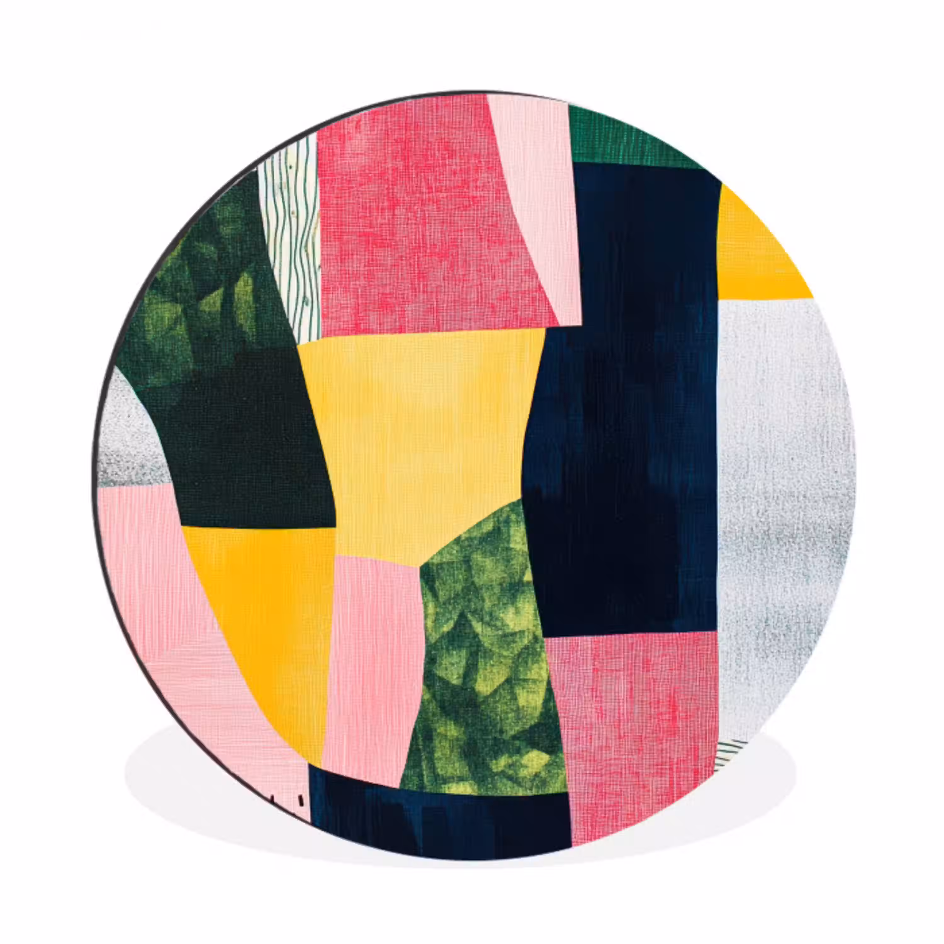 Abstract - Roze - Lappen - Vormen - Geel Wandcirkel aluminium klein -3d