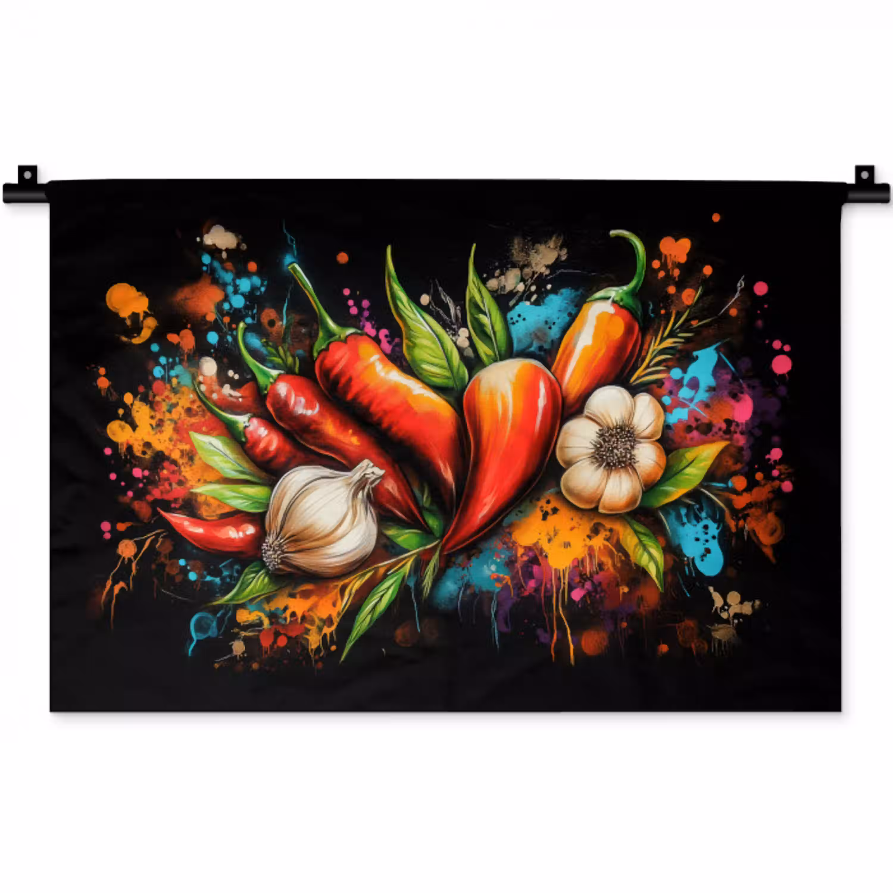 Groente - Peper - Knoflook - Graffiti - Verf - Kleurrijk Wandkleed katoen klein -zz3d