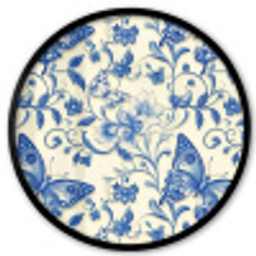 Vlinders - Bloemen - Blauw - Botanisch Fotolijst rond zonder passe partout klein 856 -3d