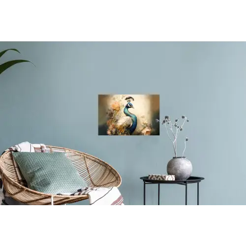 Pauw - Pauwenveren - Bloemen - Vogels - Botanisch Muursticker klein -plant