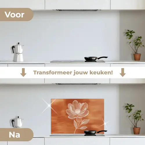 Bloem - Minimalistisch - Wit keuken achterwand spatscherm klein -voor_na_NL