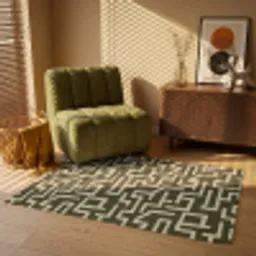 Abstract - Lijnen - Groen Vloerkleed Rechthoek klein 1091 -atmosphere_sfeer1_global