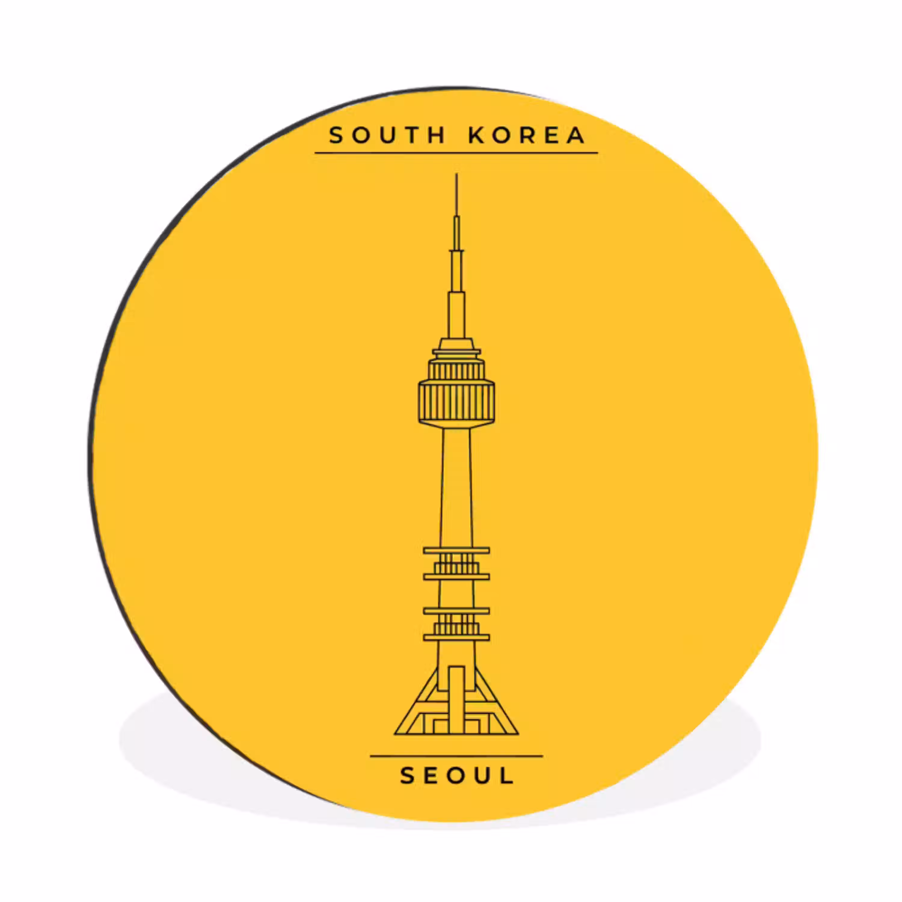 Toren - Seoul - Architectuur - Minimalistisch - Geel Wandcirkel aluminium klein -3d