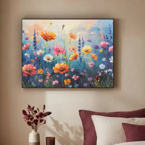 Bloemen - Natuur - Waterverf - Kunst Textielframe - compleet frame klein -sfeer1