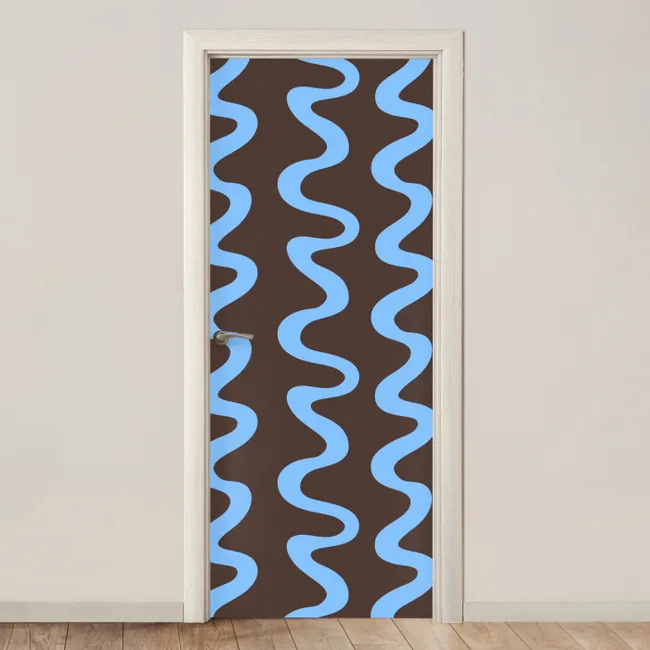 Deursticker - Kronkelende lijnen - Blauw - Bruin - Minimalistisch