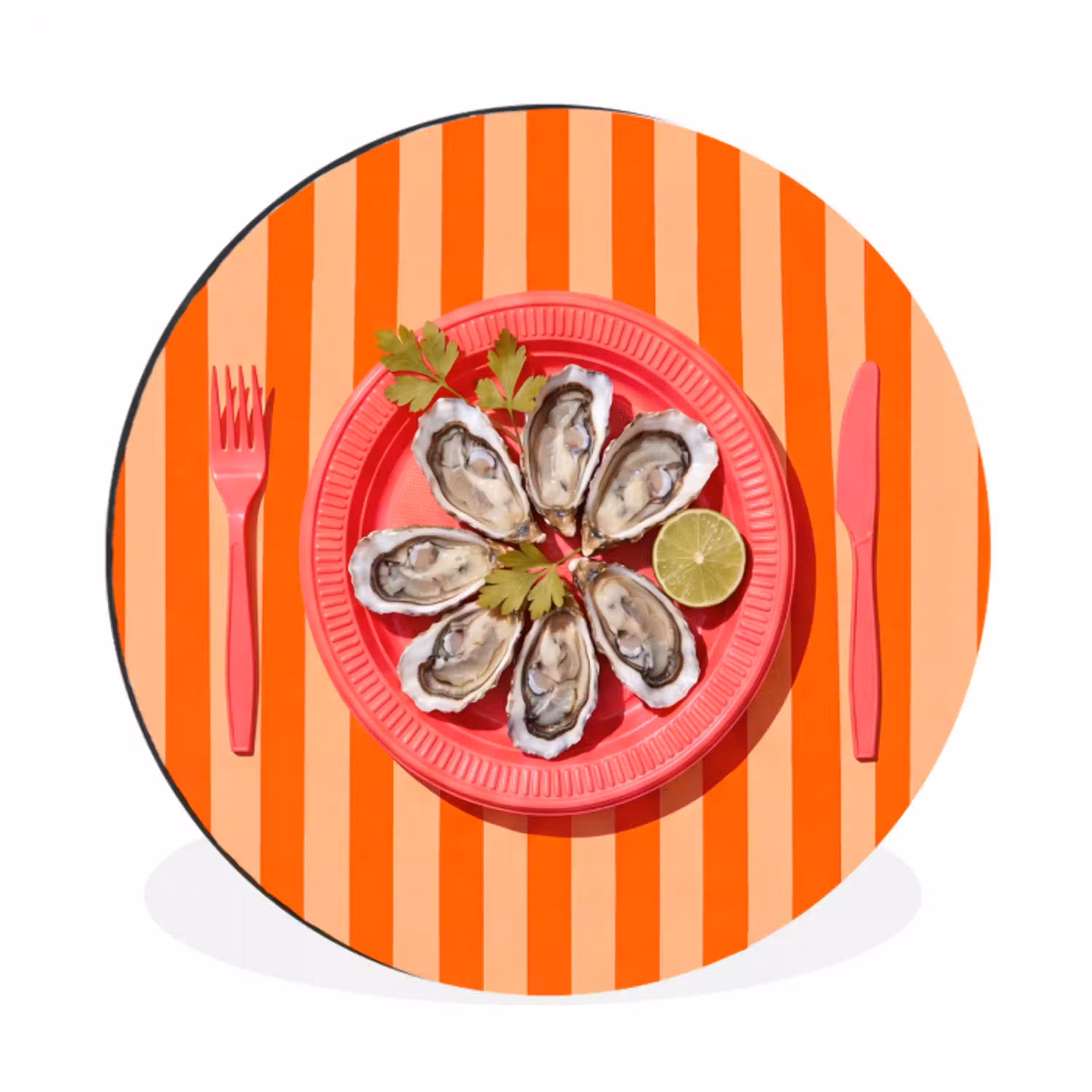 Eten - Oester - Zeevruchten - Oranje - Modern Wandcirkel aluminium klein -3d