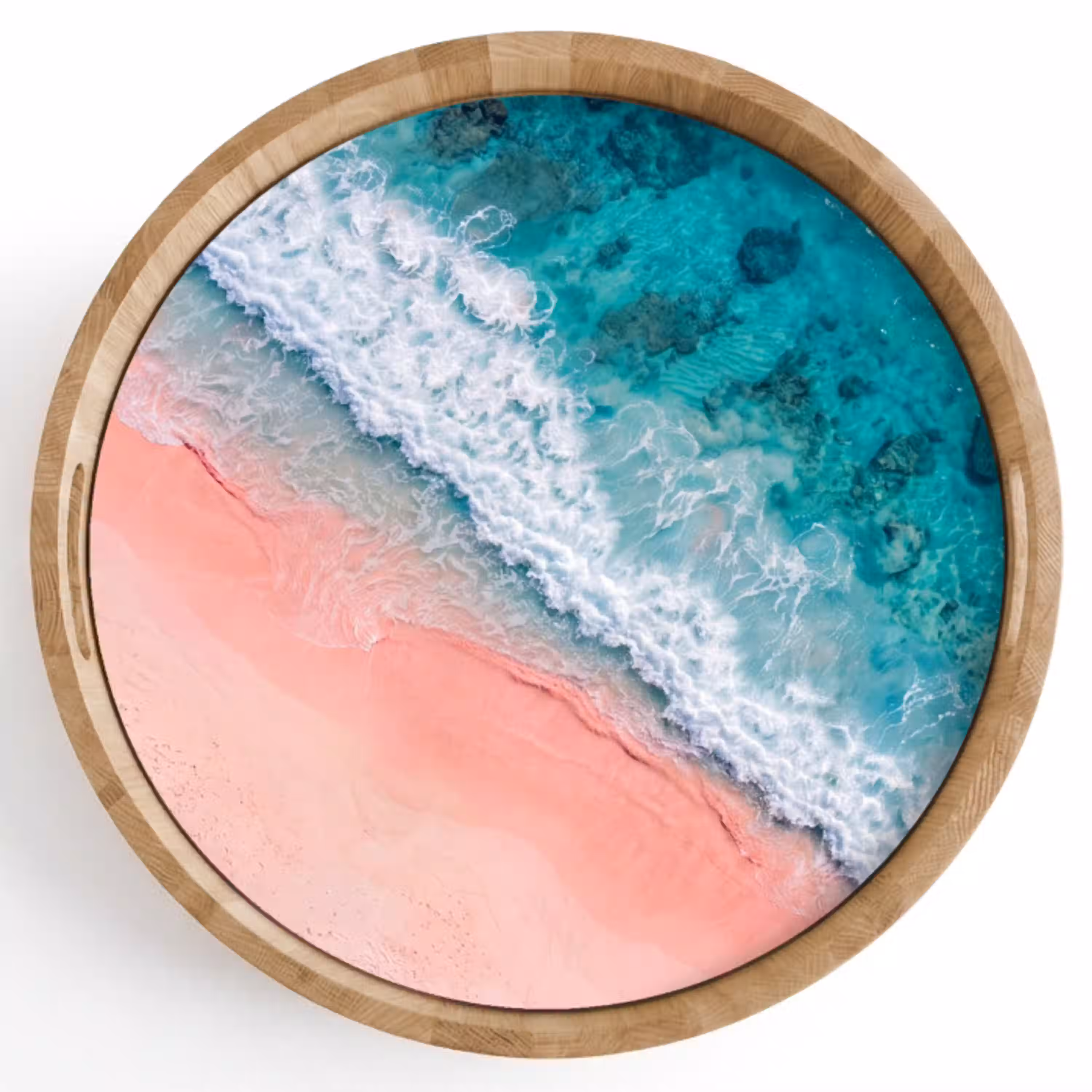 Strand - Oceaan - Golven - Roze Zand - Natuur Dienblad Rond middel -z3d_shopping