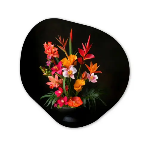 Boeket - Bloemen - Exotisch Wandcirkel Organisch Aluminium middel -3d