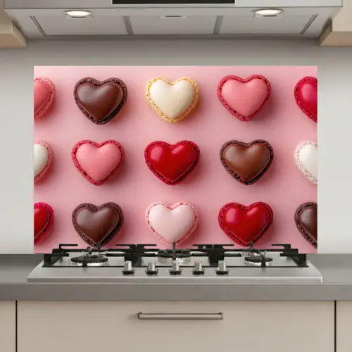 Macarons - Hartjes - Kleurrijk - Roze keuken achterwand spatscherm klein -3d_website