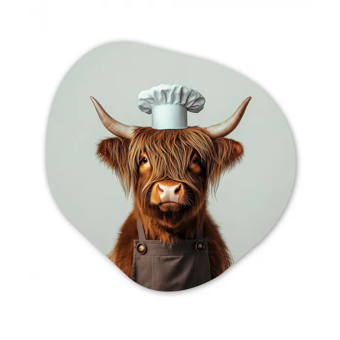 Schotse Hooglander - Bruin - Hoorns - Kokskleding Wandcirkel Organisch Plexiglas middel -3d