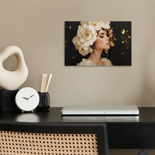 Abstract - Vrouw - Bloemen - Wit poster papier klein -sfeer1